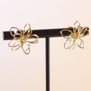 Delicate Lotus Flower Gold Stud Earrings